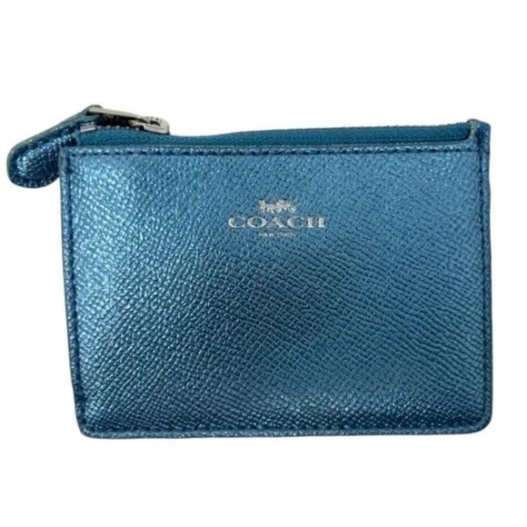 Coach Metallic Blue ID Coin Case with ID window and keychain - Picture 1 of 6